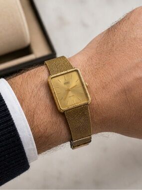 Seiko Gold Tone Mesh Bracelet Square Watch